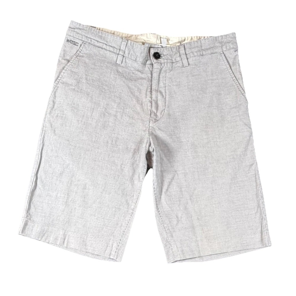 WeSC Shorts Mens 32 Gray Check Chino Flat Front 12 Inseam Casual Summer